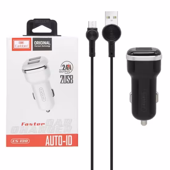 شارژر فندکی 12وات فست شارژ دو پورت ارلدام مدل ES-138 به همراه کابل Micro-USB