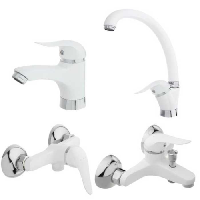 ست چهارتیکه شیرآلات سفید کروم مدل صدف