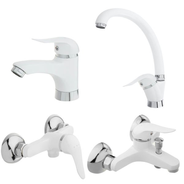 ست چهارتیکه شیرآلات سفید کروم مدل صدف