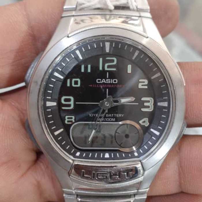 ساعت کاسیو دو زمانه مدل  AQ 3793 180W صفحه سیاه