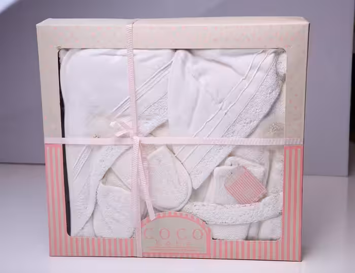 ست حوله بچه گانه چهار تکه کو کو ب ب اصل ترکیه سفید توزدوزی دخترانه  cocobebe  TURKEY 2022