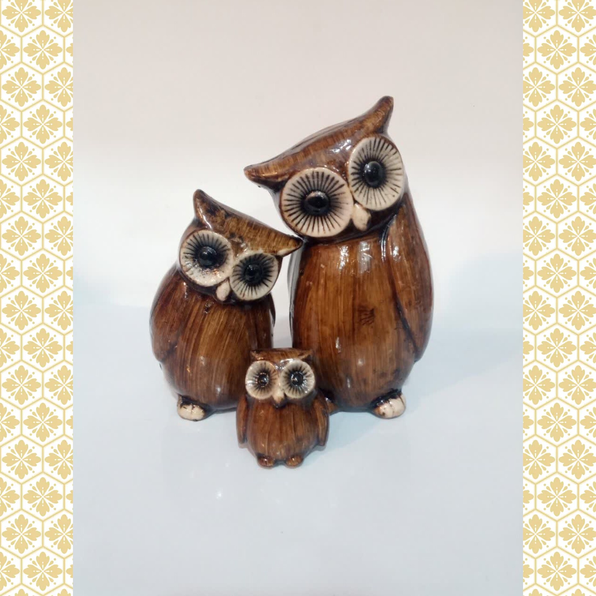 ست سه تایی مجسمه ی دکوری جغد های چوبی از جنس پلی رزین ضد ضربه زیبا و شیک