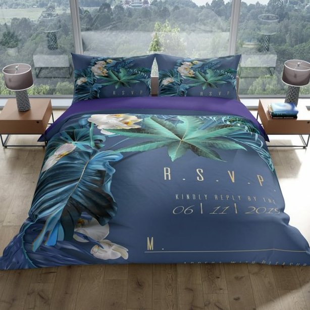 سرویس روتختی یک نفره میکروتترون سه بعدی،طرح برگ با زمینه آبی،مناسب بزرگسال،برای تخت 90