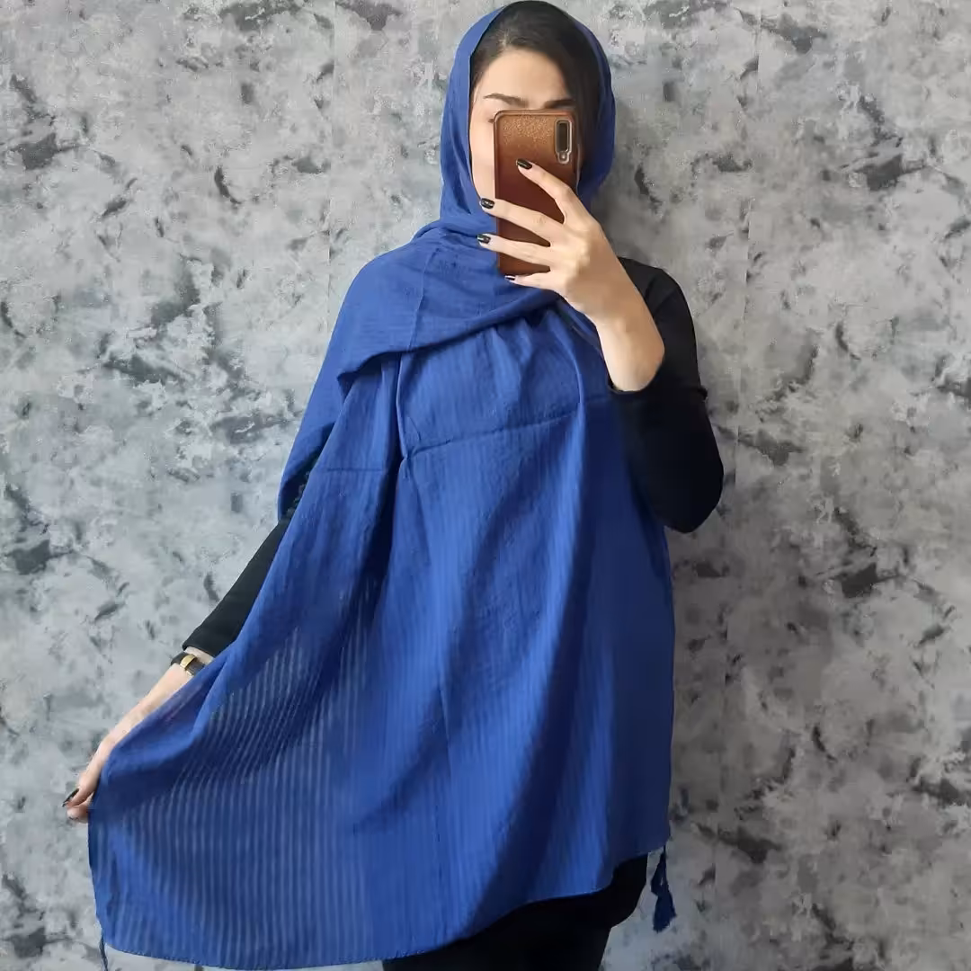 شال ساده کتان آبی کاربنی و سبزآبی