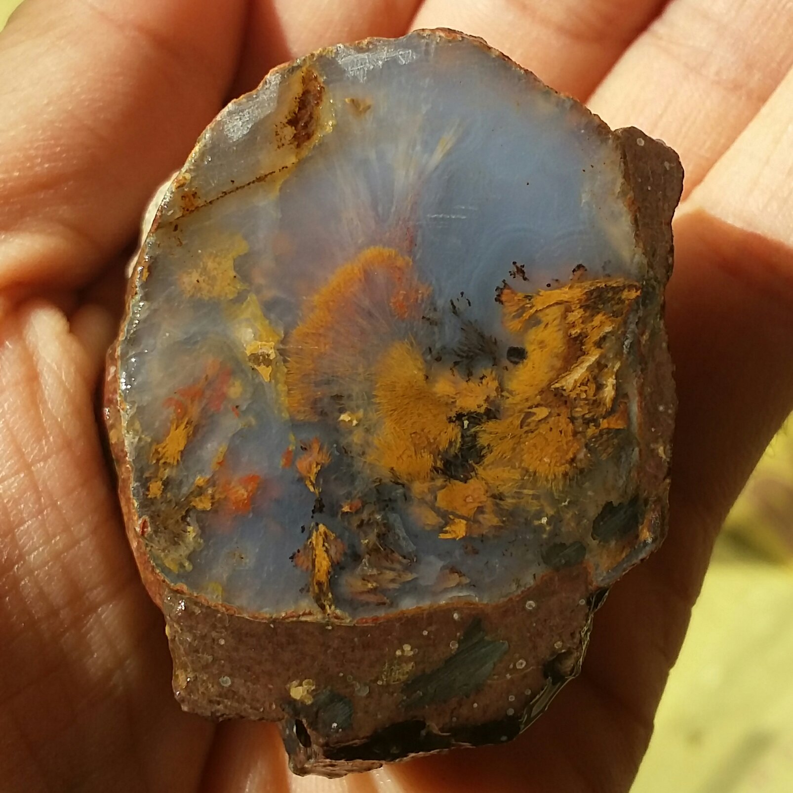 اسلایس سنگ راف عقیق قاصدکی بی نظیر 100 در 100 طبیعی شاهکار خلقت