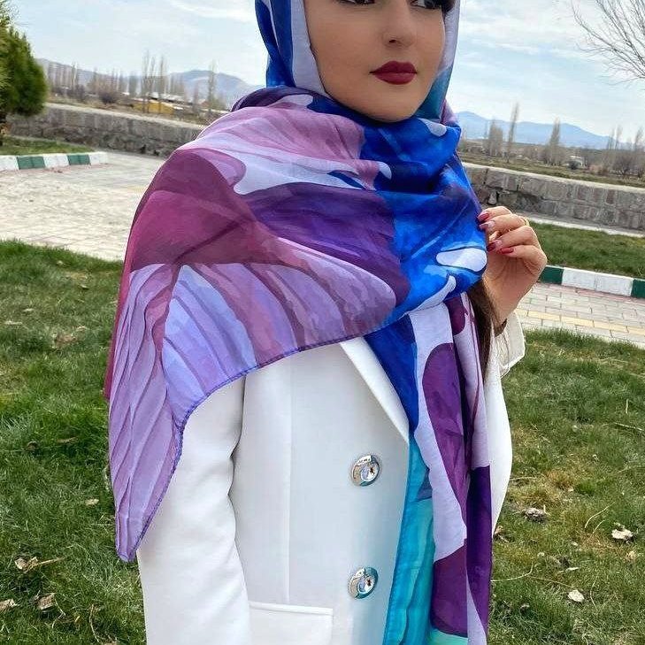 شال نخ رنگ آبی بنفش جدید و زیبا با ارسال رایگان کد r444