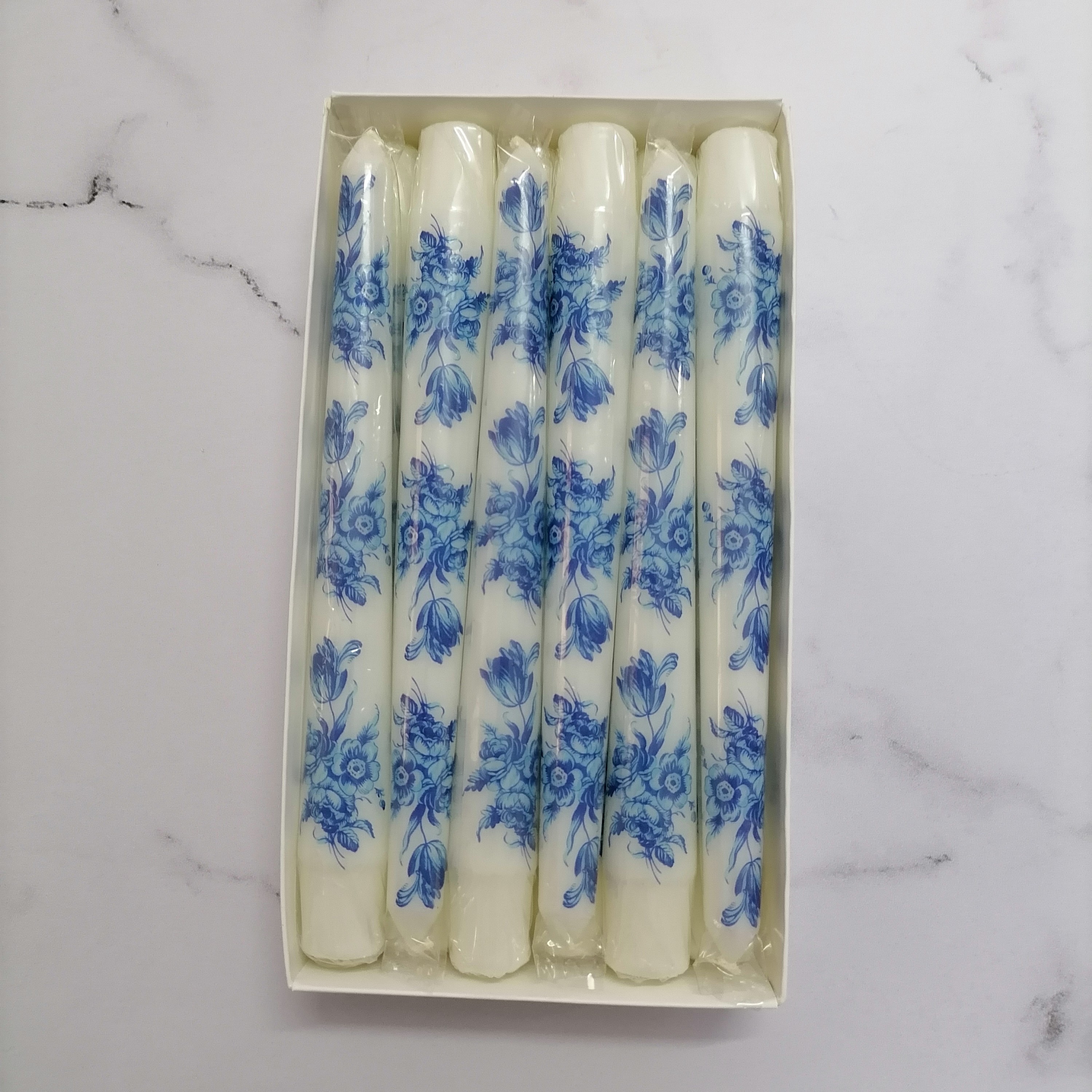 شمع قلمی طرح دار ترانسفر طر گل آبی