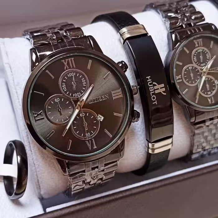  ست ساعت زنانه و مردانه، دستبند و حلقه استیل
ست سیتیزن زنانه همراه با مردانه