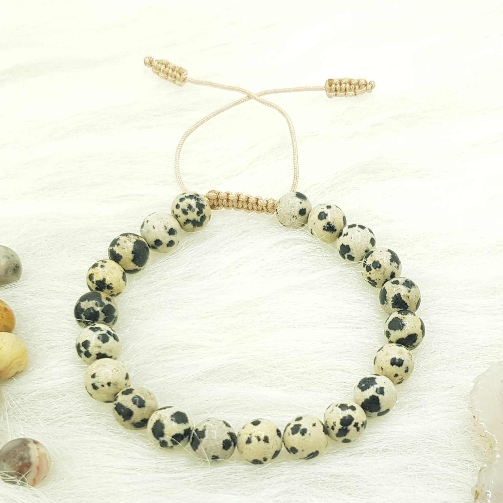 دستبند سنگ جاسپر دالاماتین. سایز 8. دور مچ 17