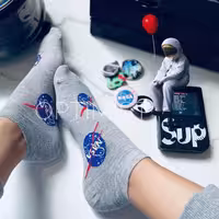 جوراب مچی طرح ناسا طوسی فری سایز نخ پنبه