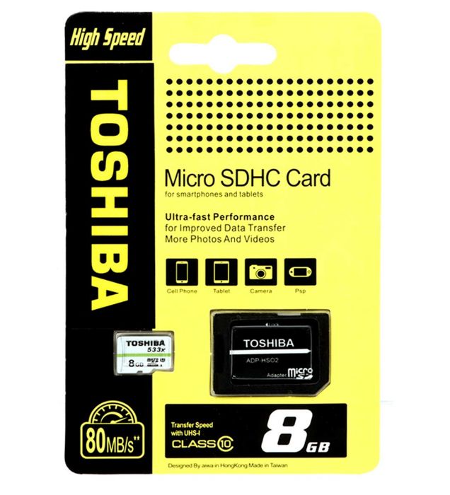 کارت حافظه توشیبا میکرو اس دی اچ سی مدل ADP-HS02 کلاس 10 با سرعت 80 مگابایت در ثانیه به همراه آداپتور ظرفیت 8 گیگابایت