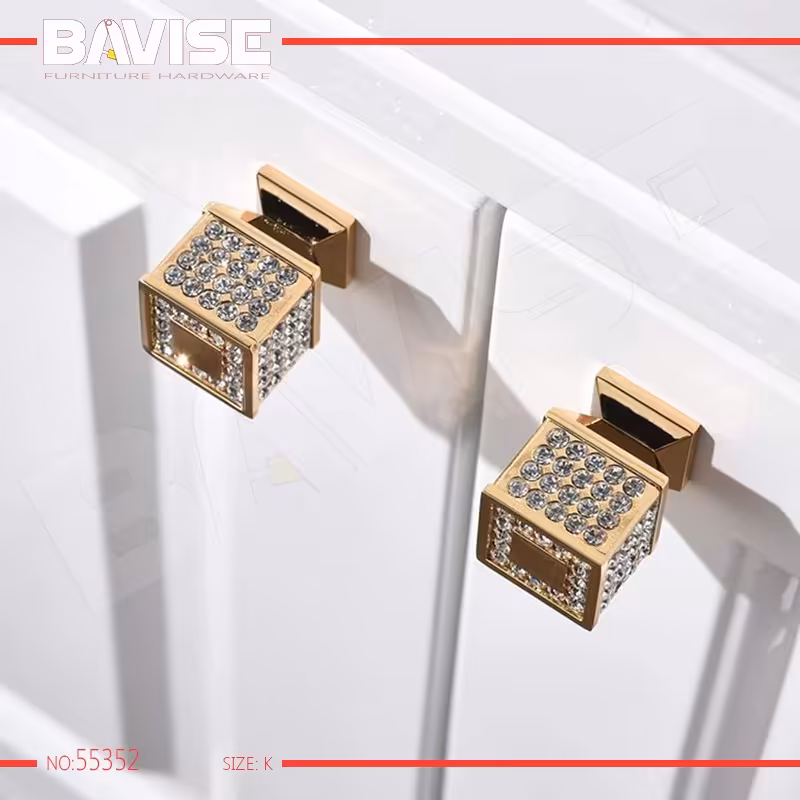 دستگیره کابینت کریستالی لوکس - رنگ طلایی - کد 55352 - سایز تک پیچ - وارداتی - مناسب کابینت های گلاس سفید، انزو، ممبران
