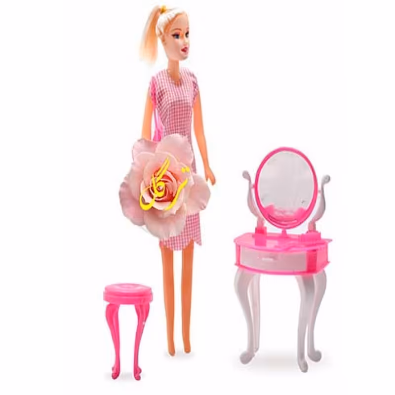 عروسک باربی با میز آرایشی و صندلی و آینه با بسته بندی و قیمت پایین مناسب هدیه