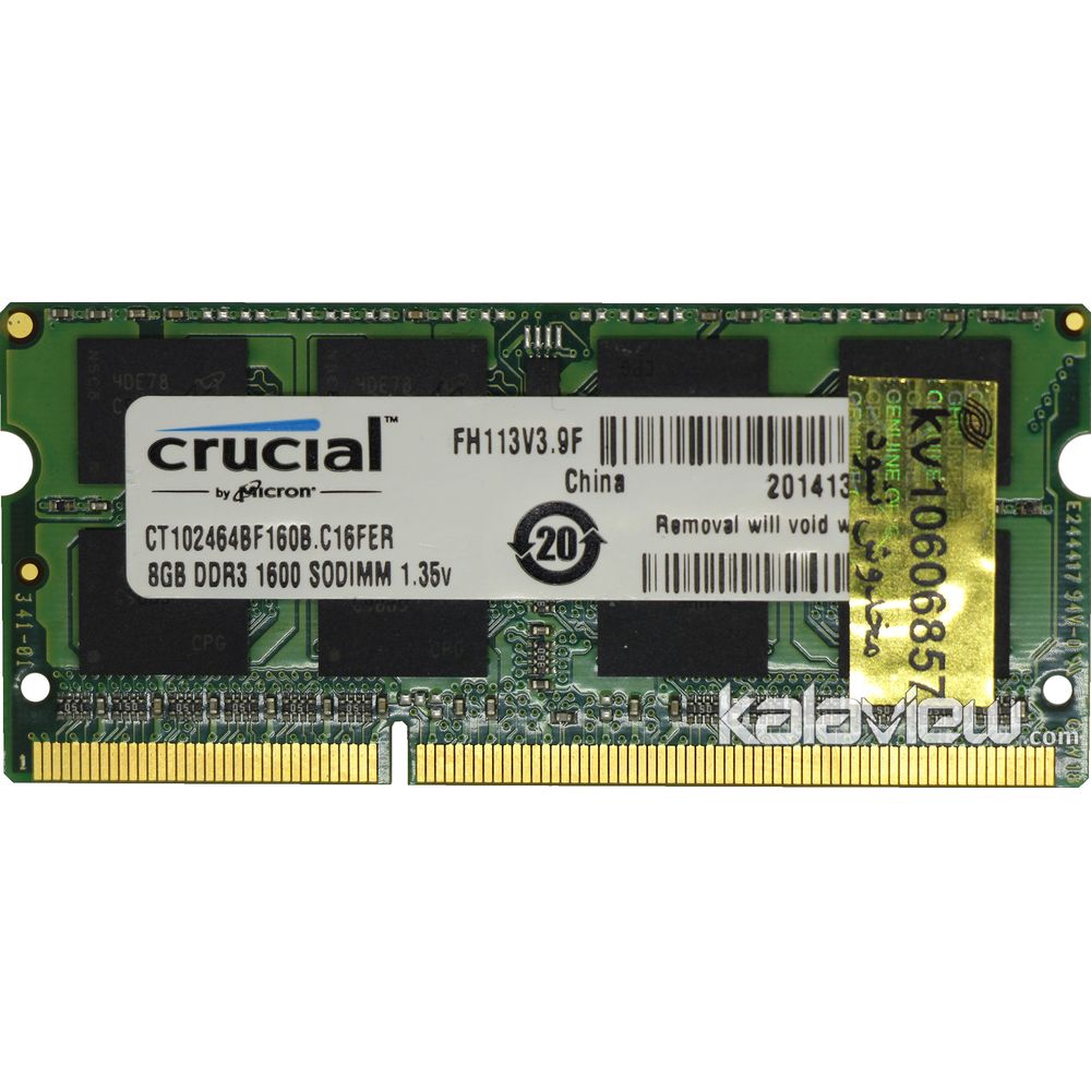 رم لپ تاپ کروشیال 8GB مدل DDR3L باس 1600MHZ-12800 چین CT102464BF160B.C16FER تایمینگ CL11