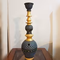 کوزه سفالی با سری جدا هنرکده سدنا در چند رنگ و طرح نقطه کوبی شده 