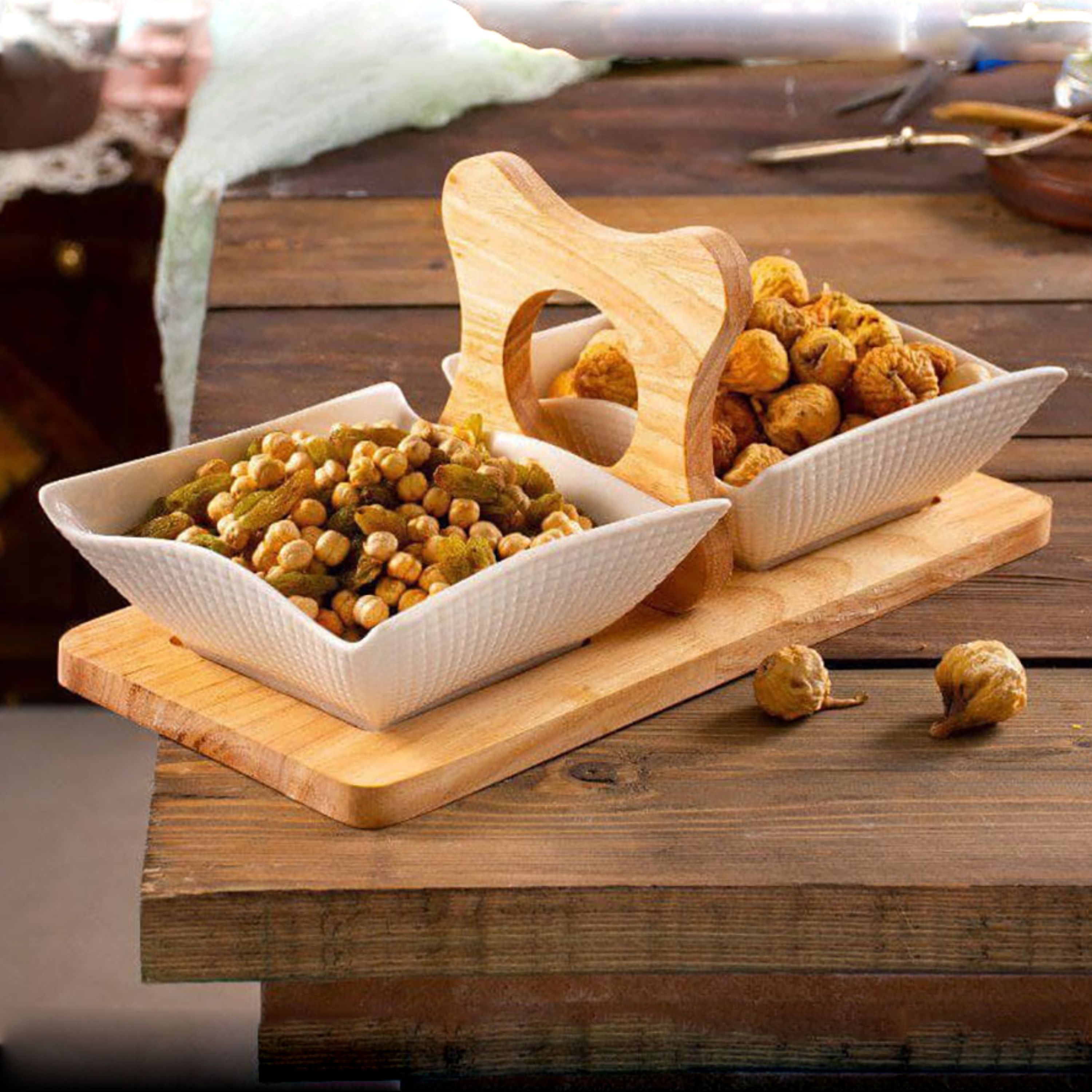 اردو خوری سرامیکی 2 خانه 2722 با استند چوبی ریور RIVER