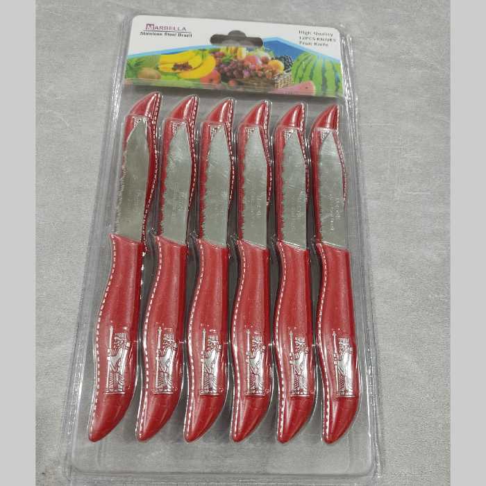 کارد میوه خوری 12 عددی مارک ماربلا طرح هخامنشی برجسته با تیغه استیل و دسته پلاستیک فشرده  برزیل (چاقو)و طول 16 سانت   