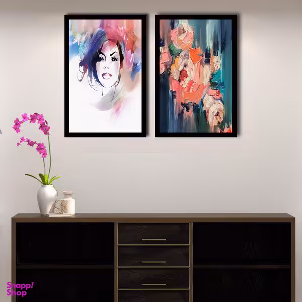 تابلو بکلیت طرح نقاشی و گل مدل دکوراتیو B-223 مجموعه 2 عددی