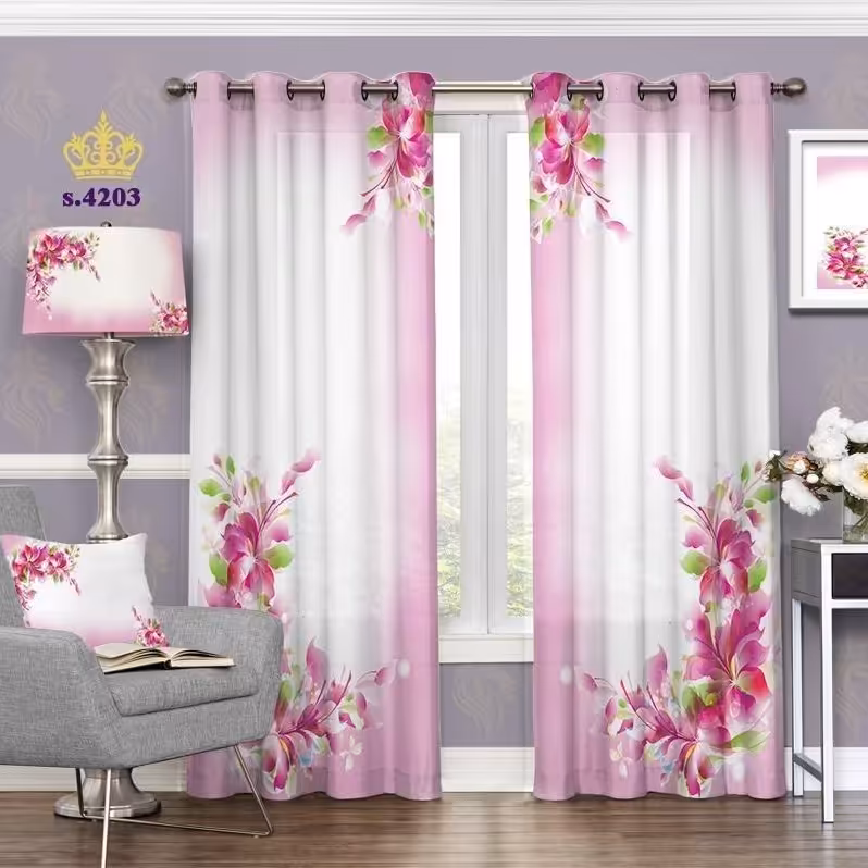 پرده پذیرایی دو قواره طرح گل کد S4203