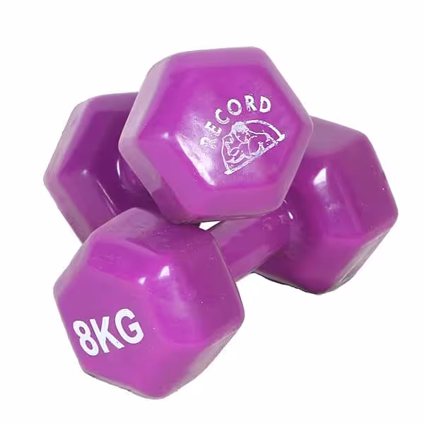 دمبل شش ضلعی 8 کیلوگرمی روکش دار رکورد بسته 2 عددی