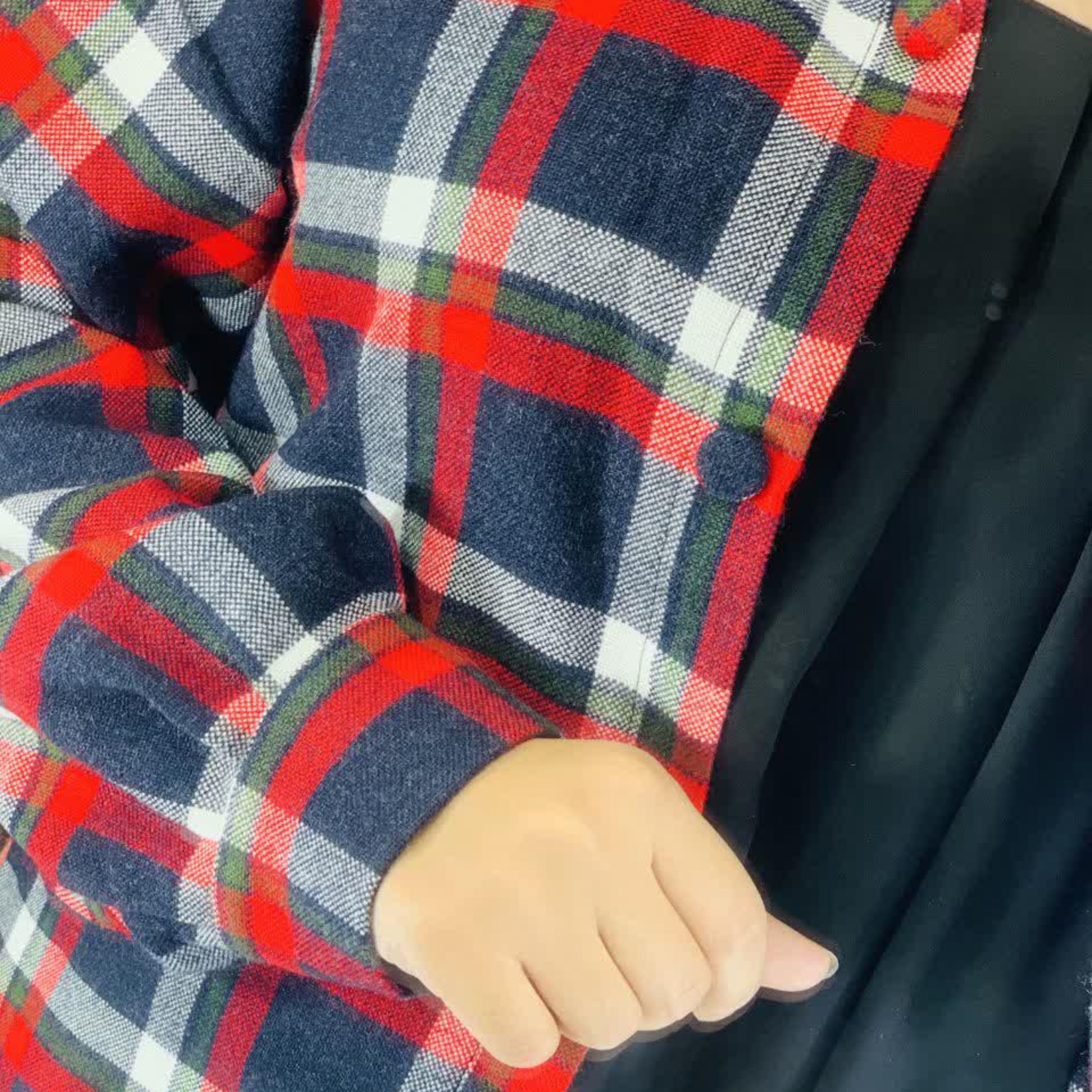 تونیک مانتویی پشمی چهارخونه سبز قرمز و سرمه ای