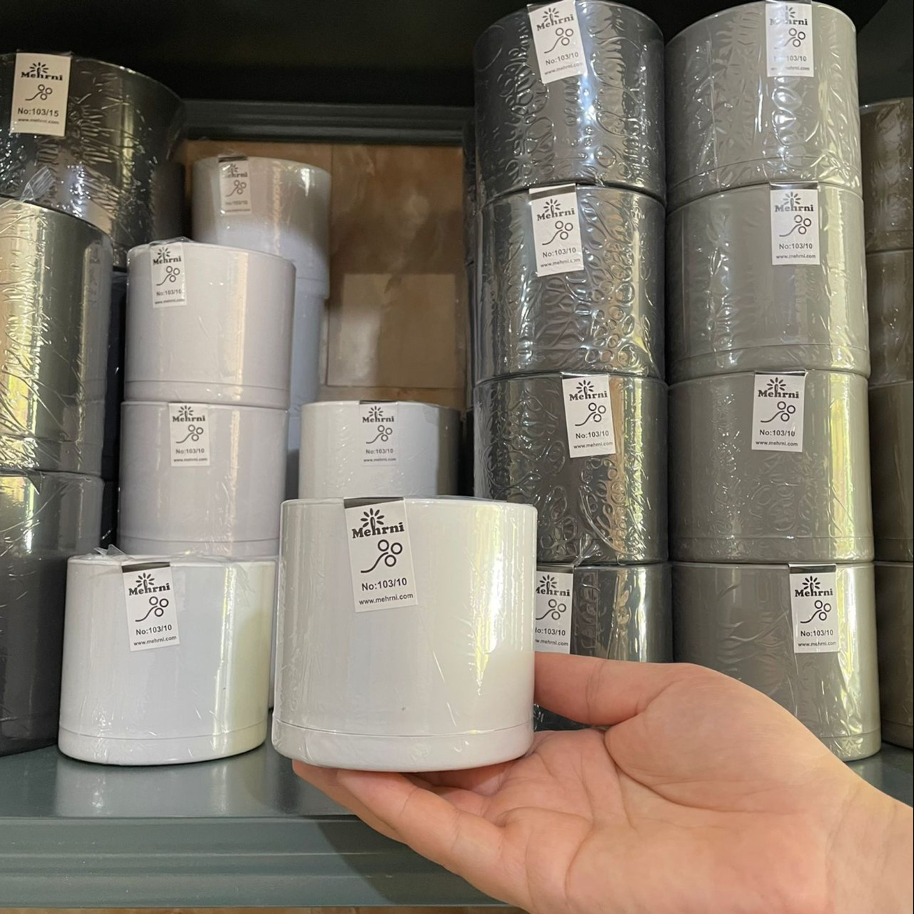 گلدان پلیمری 103 استوانه ای مهرنی سایز 10 سفید گچی