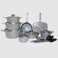 سرویس قابلمه گرانیتی 18 پارچه یونیک مدل کلاسیک طوسی نقره ای UN-7778 (توقف تولید)*