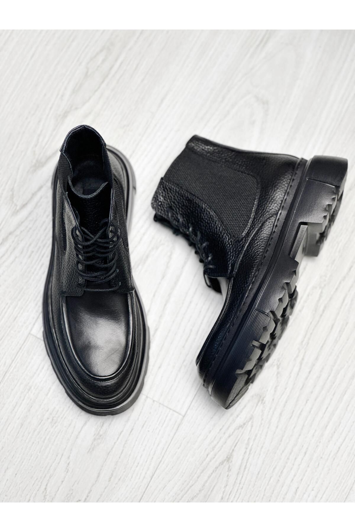 چکمه و بوت مشکی مردانه سیاه 3217 چرمی واقعی سفید ByItallanoshoes