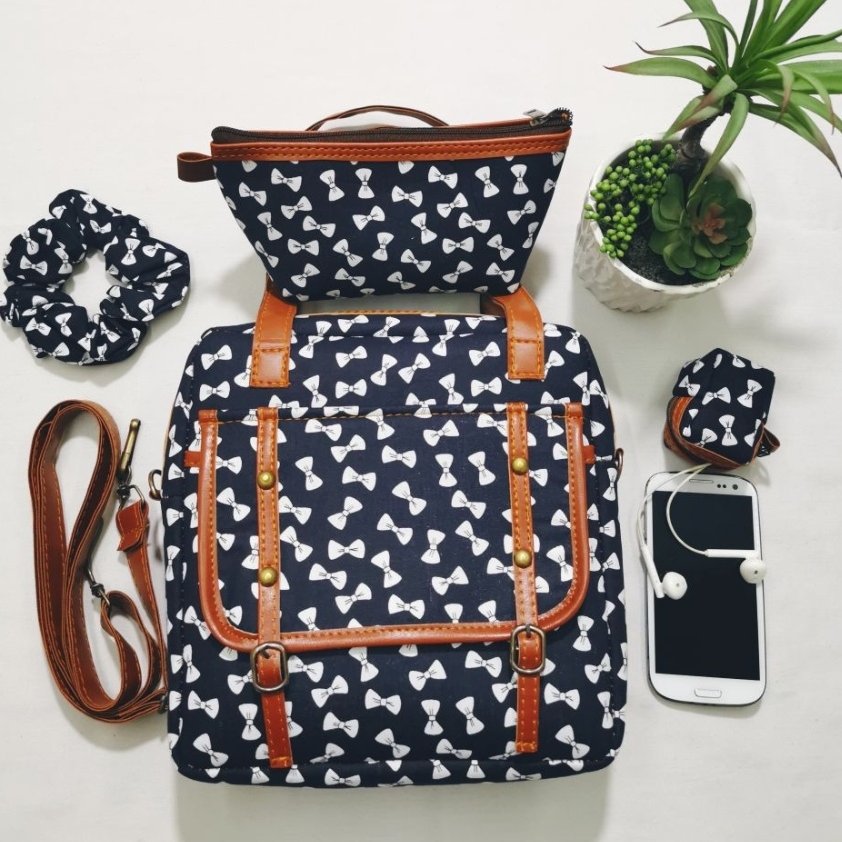 کیف 4 تیکه پاپیون سورمه ای 