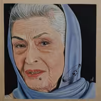 تابلو چهره بانوی هنرمند(ژاله علو) تکنیک پاستل گچی و پاستل مدادی