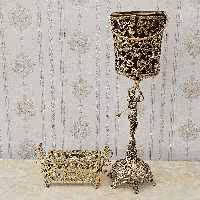 سطل و جا دستمال کاغذی برنز  مدل پایه بانو  کد 1755 ( سطل زباله و جادستمال برنجی)