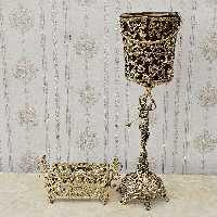 سطل و جا دستمال کاغذی برنز  مدل پایه بانو  کد 1755 ( سطل زباله و جادستمال برنجی)