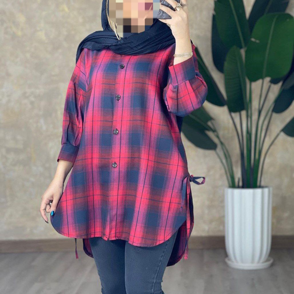 مانتو چهارخونه بغل بندی