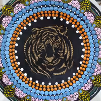 نقطه کوبی طرح ببر.کار شده روی بشقاب سفالی. نماد سال 1401