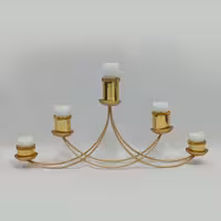 شمعدان و جا شمعی 5 شعله با شمع نگین دار طلایی - جاشمعی - شمع دان