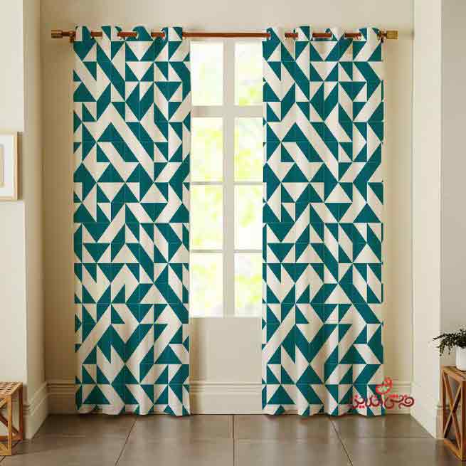 پرده 2عددی اشکال هندسی سبز سفید  کد 2242