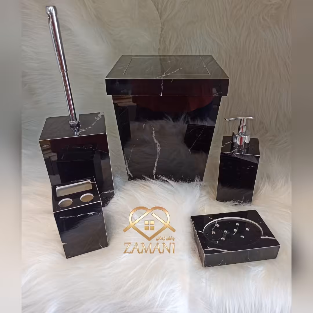 ست 5 تیکه سطل . فرچه . جا مایع . جا مسواکی . جا صابونی طرح سنگ کد 208