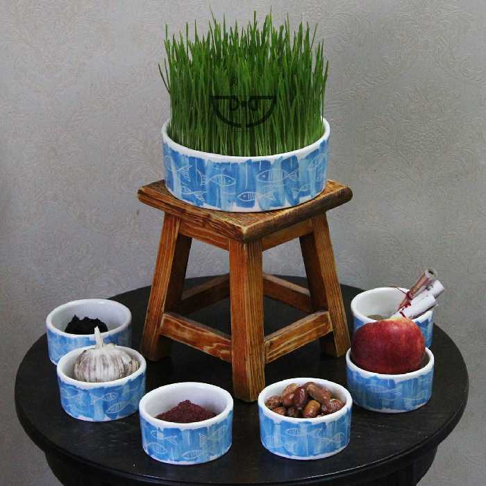 هفتسین هفت سین و آجیل خوری سرامیکی نقلی دستساز با طرح ماهی (7پارچه)