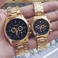 ساعت کاسیو ست زنانه و مردانه استیل تقویم دار رنگ ثابت ضدآب موتور ژاپن پشت ساعت حک شده طرح 3موتور ارسال رایگان با جعبه