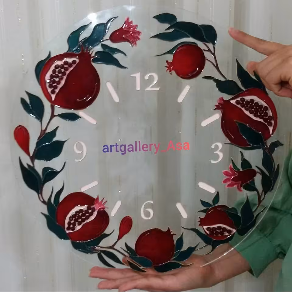 ساعت طرح انار ویترای-ساعت دستسازویترای-ساعت طرح برجسته-ساعت کادویی-ساعت سفارشی