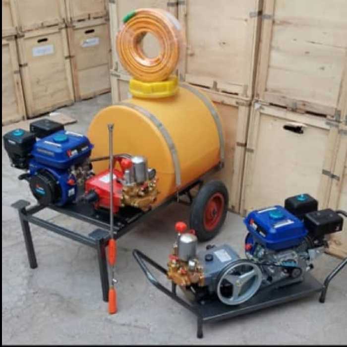 سمپاش 100لیتری فرغونی موتورهارلند7اسب  و پمپ 45بار لانس نارنجی چینی شیلنگ 50یاردی 3لایه