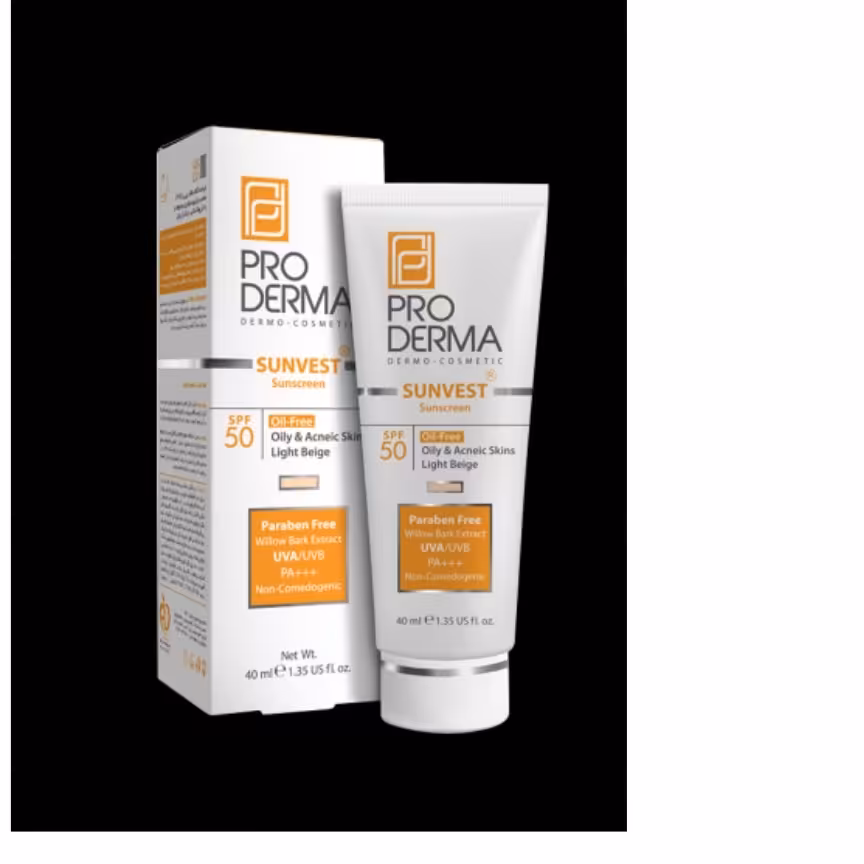کرم ضد آفتاب فاقد چربی پرودرما مدل SPF50 حجم 40 میلی لیتر(بژ روشن)