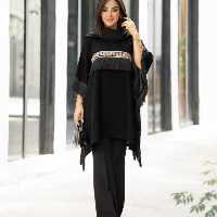 پانچو زنانه شانتون مدل ریش دار نوار هندی - کد 353