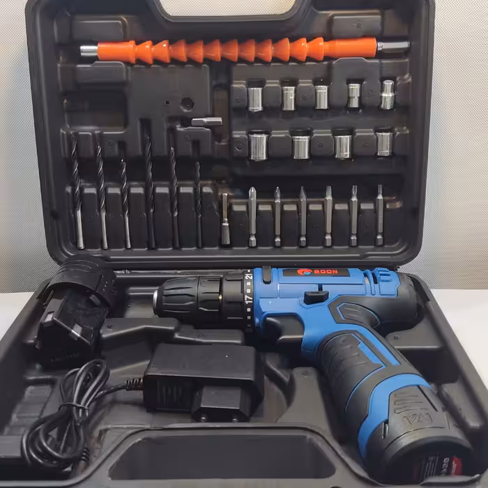 دریل پیچگوشتی شارژی صنعتی ادون دو باتری با لوازم