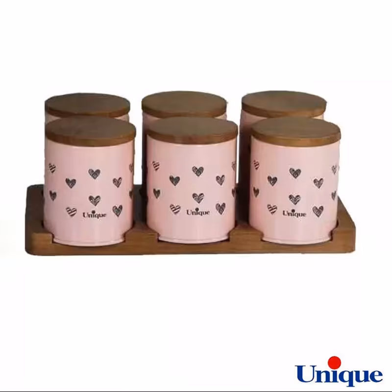 ست ادویه یونیک 6 تایی درب بامبو با پایه بامبو UN-8099