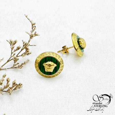 گوشواره استیل میخی مدوسا سبز کد 12591