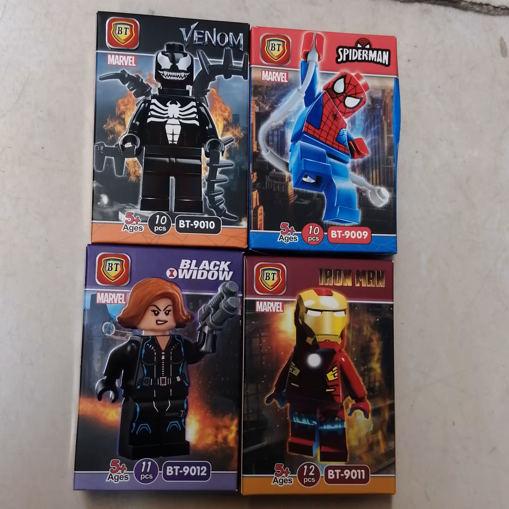 اسباب بازی لگو شخصیتی آدمک فیگور مارول   ابرقهرمان مردعنکبوتی ایرون من ونوم گربه مشکی 12 قطعه