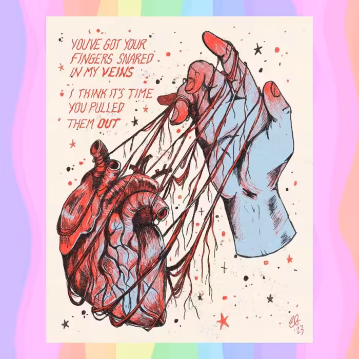 پوستر قلب و دست قرمز مناسب تزیین اتاق سایز a5