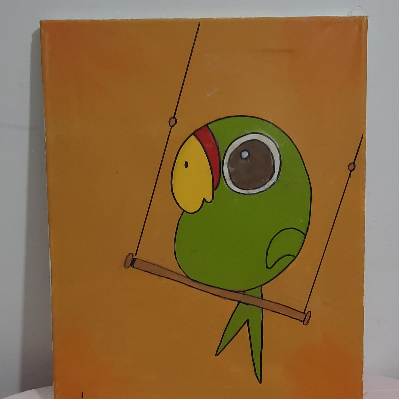 بوم نقاشی رنگ روغن سایز 30 در 40 طرح طوطی روی تاب