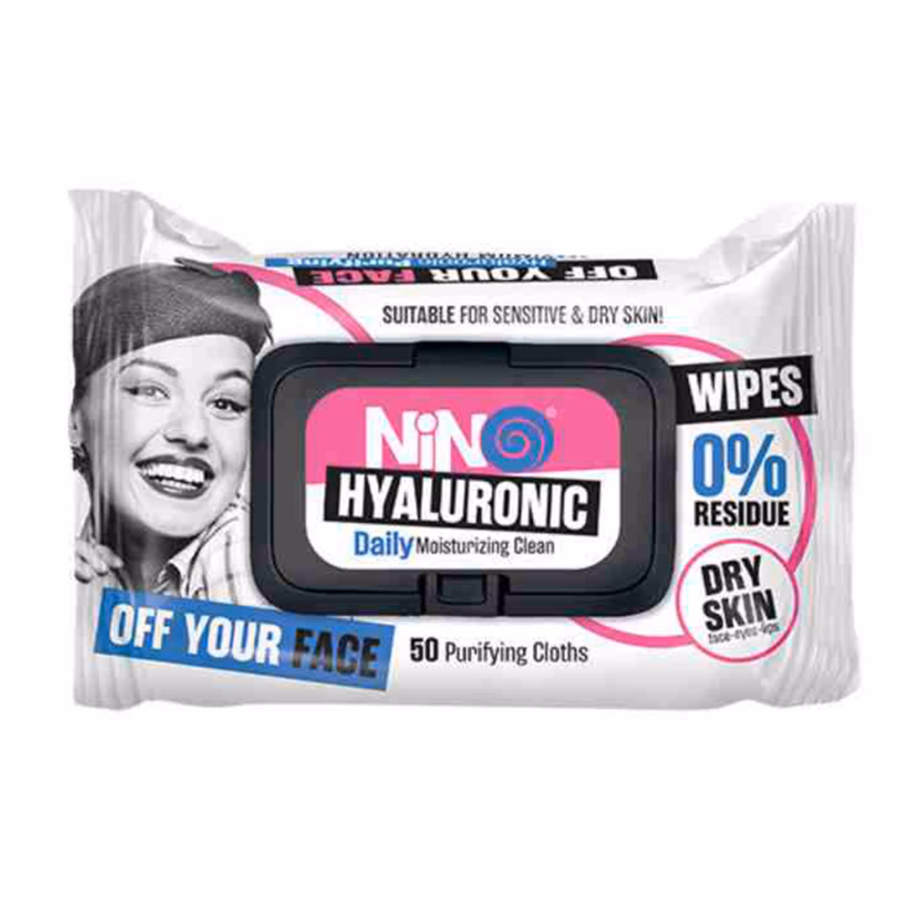 دستمال مرطوب آرایش پاک کن 50 برگ درب دار مخصوص پوست خشک و نرمال نینو